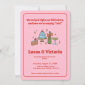 Hand getrokken roze grillige QR code foto bruiloft Kaart (Voorkant)