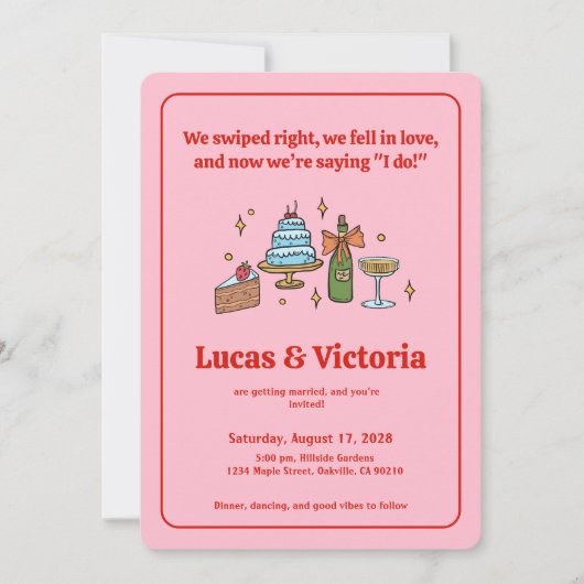 Hand getrokken roze grillige QR code foto bruiloft Kaart (Voorkant)