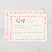 Hand getrokken Roze Groen Frans Leuk Bruiloft RSVP Kaartje (Voorkant / Achterkant)