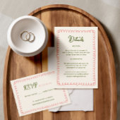 Hand getrokken Roze Groen Frans Leuk Bruiloft RSVP Kaartje