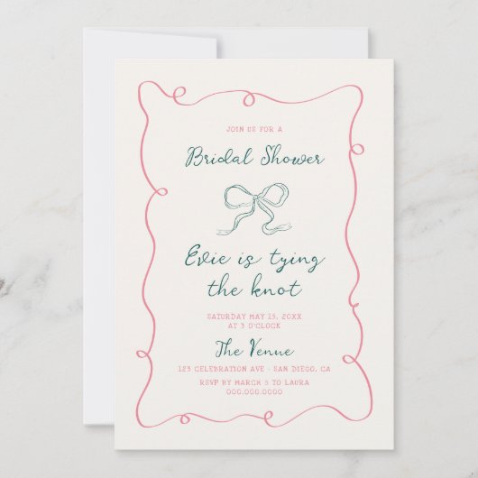 Hand getrokken roze groen Lijsten lint Vrijgezelle Kaart (Voorkant)