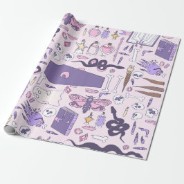 Hand getrokken roze Halloween doodskist heks zombi Cadeaupapier