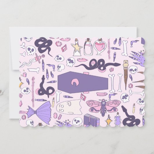 Hand getrokken roze Halloween doodskist heks zombi Kaart (Voorkant)