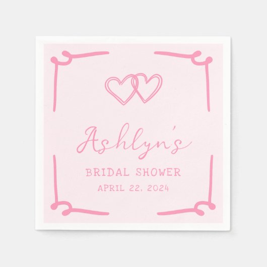 Hand getrokken roze hart Vrijgezellenfeest papiere Servet (Voorkant)