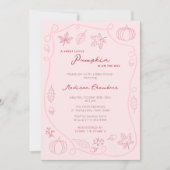 Hand getrokken roze kleine pompoen baby meisje dou kaart (Voorkant)