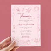 Hand getrokken roze kleine pompoen baby meisje dou kaart