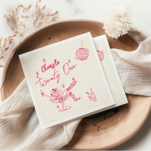 Hand getrokken roze kust Koe meisje 21ste verjaard Servet