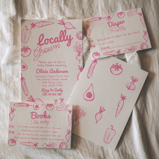 Hand getrokken roze lokaal gegroeid meisje Baby sh Kaart