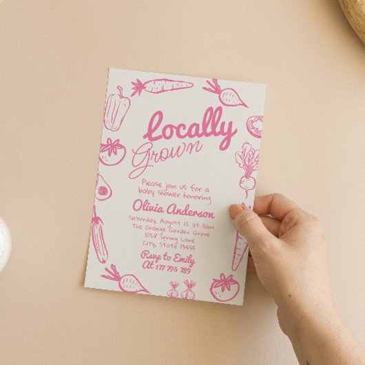 Hand getrokken roze lokaal gegroeid meisje Baby sh Kaart