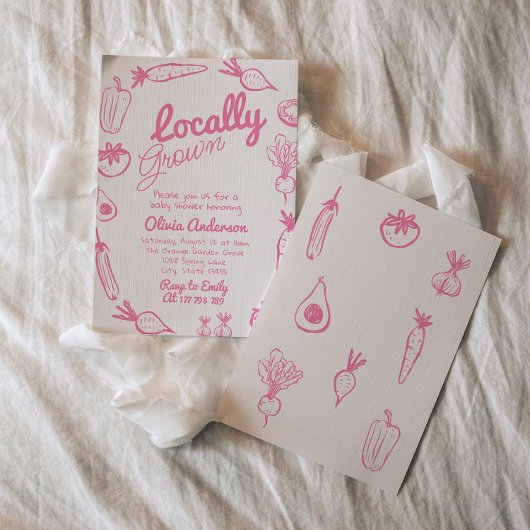 Hand getrokken roze lokaal gegroeid meisje Baby sh Kaart