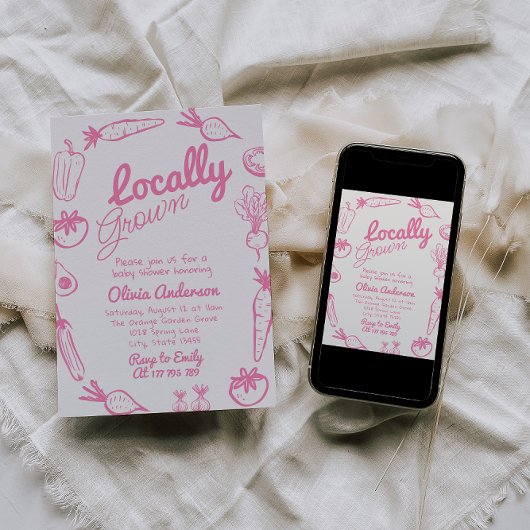 Hand getrokken roze lokaal gegroeid meisje Baby sh Kaart