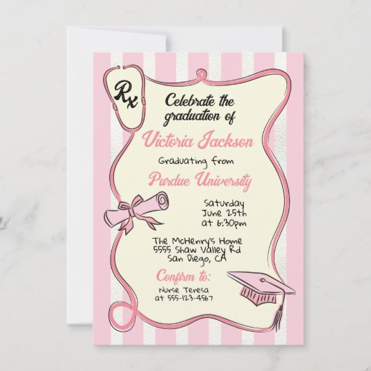Hand getrokken roze medisch recept Afstuderen Kaart (Voorkant)