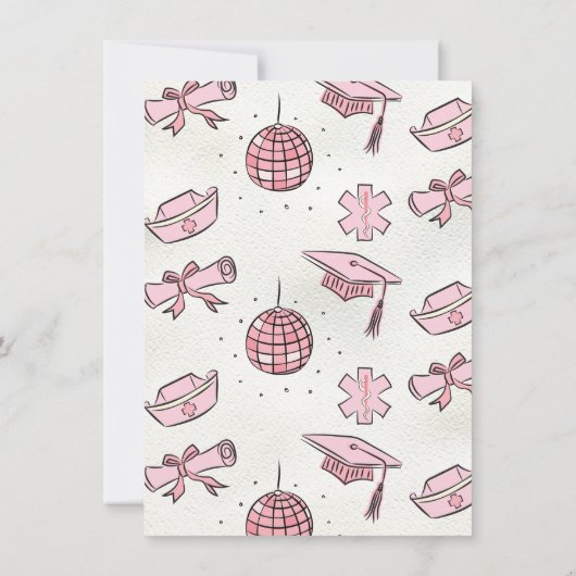 Hand getrokken Roze Medische RN Disco Ball Afstude Kaart (Achterkant)
