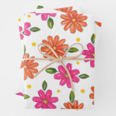 Hand getrokken roze, Oranje bloemen Inpakpapier Vel (In situ)