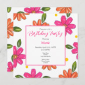 Hand getrokken roze, Oranje bloemen Kaart (Voorkant / Achterkant)