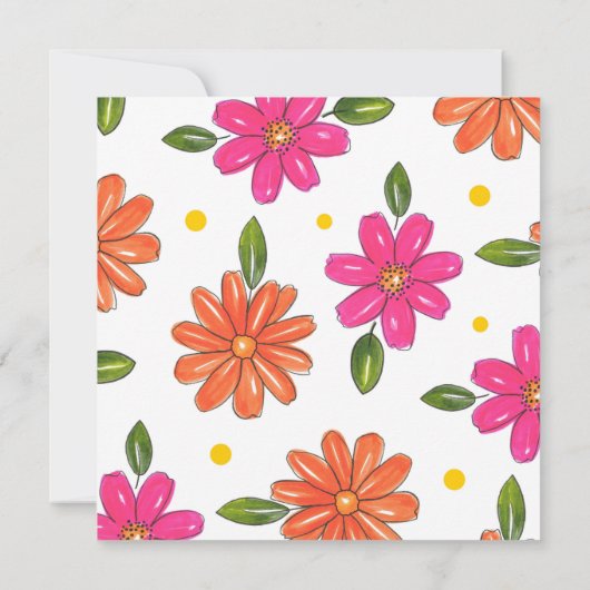 Hand getrokken roze, Oranje bloemen Kaart (Achterkant)