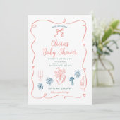 Hand getrokken roze perzik Baby shower uitnodiging (Staand voorkant)