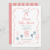 Hand getrokken roze perzik Baby shower uitnodiging (Voorkant / Achterkant)