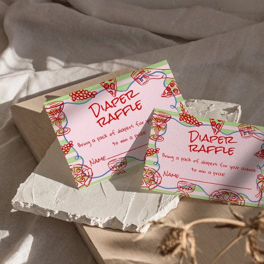 Hand getrokken Roze Pizza Ciao Baby Luier Raffle Informatiekaartje