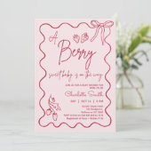 Hand getrokken roze rode aardbei Baby shower Kaart (Staand voorkant)