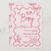 Hand getrokken roze rode aardbei Baby shower Kaart (Voorkant / Achterkant)