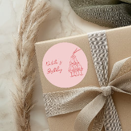 Hand getrokken roze rode champagne toren verjaarda ronde sticker