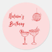 Hand getrokken roze rode cocktail bril Verjaardag Ronde Sticker (Voorkant)
