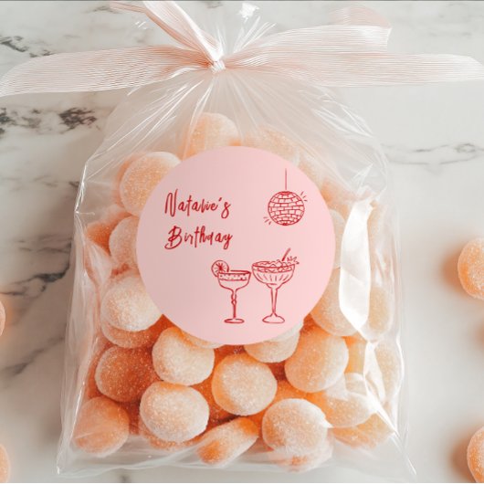 Hand getrokken roze rode cocktail bril Verjaardag Ronde Sticker