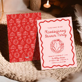 Hand getrokken roze rode Whimsy Doodle Thanksgivin Feestdagenkaart