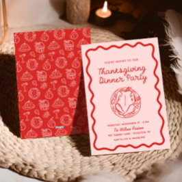 Hand getrokken roze rode Whimsy Doodle Thanksgivin Feestdagenkaart