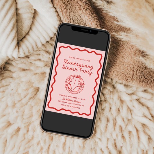 Hand getrokken roze rode Whimsy Doodle Thanksgivin Feestdagenkaart