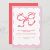 Hand getrokken roze rood Wavy bruiloft uitnodiging (Voorkant / Achterkant)