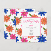 Hand getrokken roze, Sinaasappel, blauw bloemen Kaart (Voorkant / Achterkant)