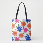 Hand getrokken roze, Sinaasappel, blauw bloemen Tote Bag (Voorkant)