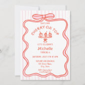 Hand getrokken roze strik kersen op Top Girl Verja Kaart (Voorkant)