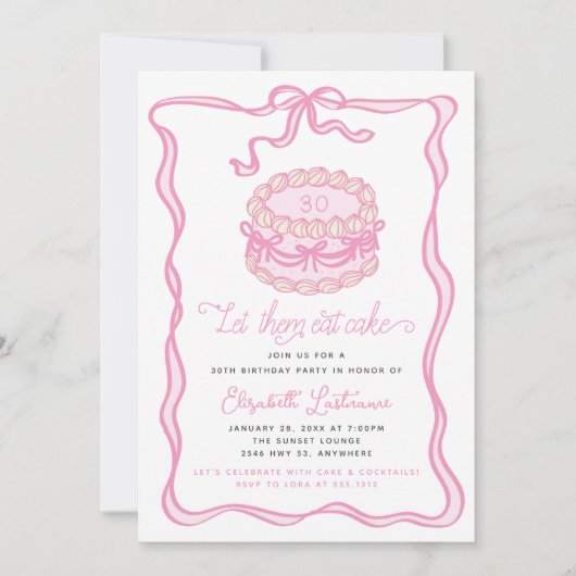 Hand getrokken roze taart roze boog verjaardag kaart (Voorkant)