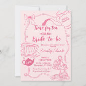 Hand getrokken roze tijd voor Tea Vrijgezellenfees Kaart (Voorkant)