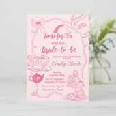 Hand getrokken roze tijd voor Tea Vrijgezellenfees Kaart (Staand voorkant)