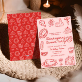 Hand getrokken roze whimsy doedel Thanksgiving uit Feestdagenkaart