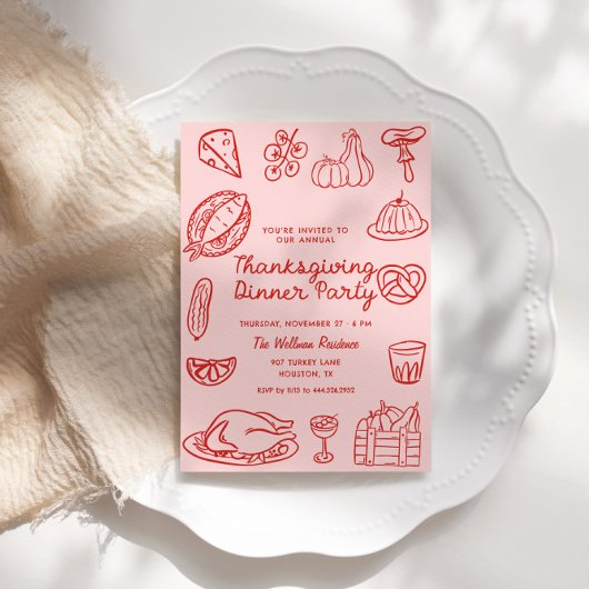 Hand getrokken roze whimsy doedel Thanksgiving uit Feestdagenkaart