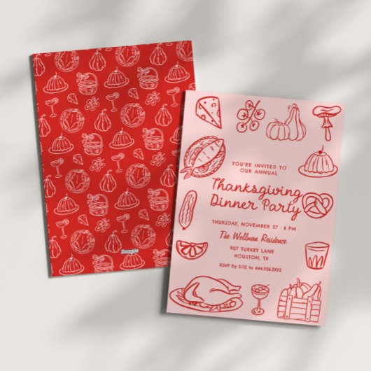 Hand getrokken roze whimsy doedel Thanksgiving uit Feestdagenkaart