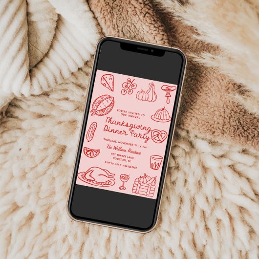 Hand getrokken roze whimsy doedel Thanksgiving uit Feestdagenkaart