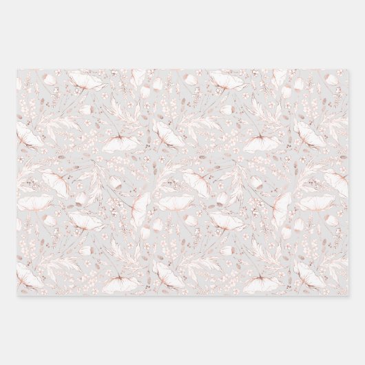 Hand-getrokken roze Wildflower Schets Patroon Eleg Inpakpapier Vel (Voorkant 2)