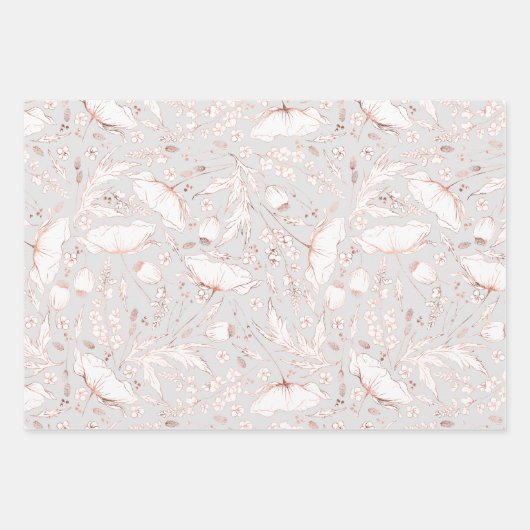 Hand-getrokken roze Wildflower Schets Patroon Eleg Inpakpapier Vel (Voorkant)
