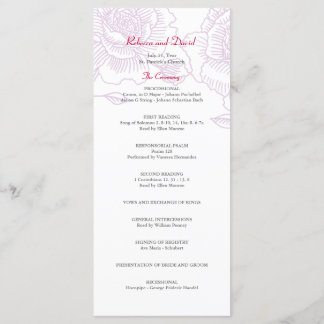 Hand getrokken rozen bruiloft programma paarse programmakaart