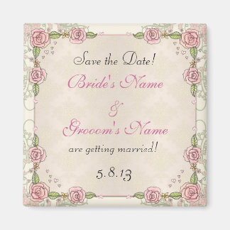 Hand Getrokken Rozen Roze Huwelijk Save the Date Magneet