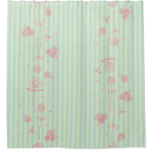 Hand getrokken Rozen & Strepen Douchegordijn (Voorkant)