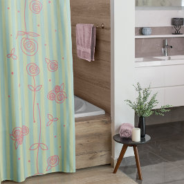 Hand getrokken Rozen & Strepen Douchegordijn