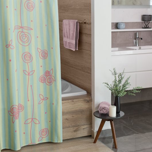 Hand getrokken Rozen & Strepen Douchegordijn