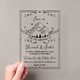 Hand getrokken Rustic Mountain Star hemel bruiloft Acryl Uitnodigingen
